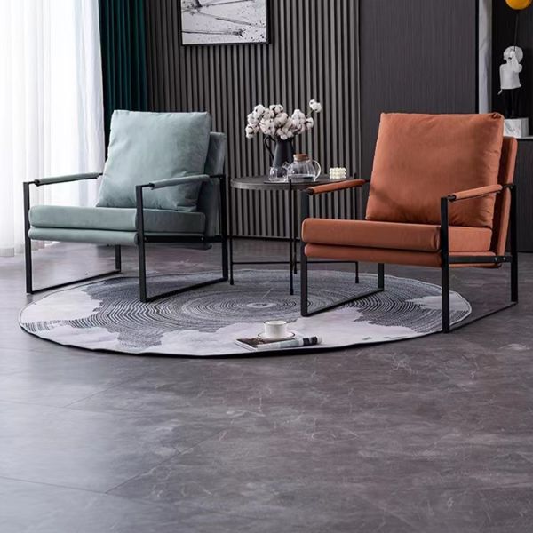 Accent Style Mid Century Living Room Armchair Brown Leather Metal Frame Bedroom Occasional Chair Contemporary Seating