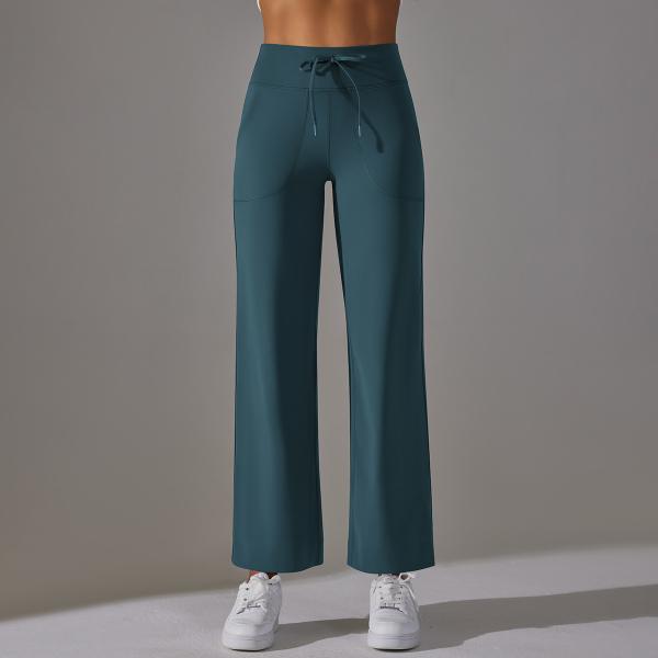 Sanded breathable high-waisted stretch loose casual pocket wide-legged cropped pants running fitness yoga leggings