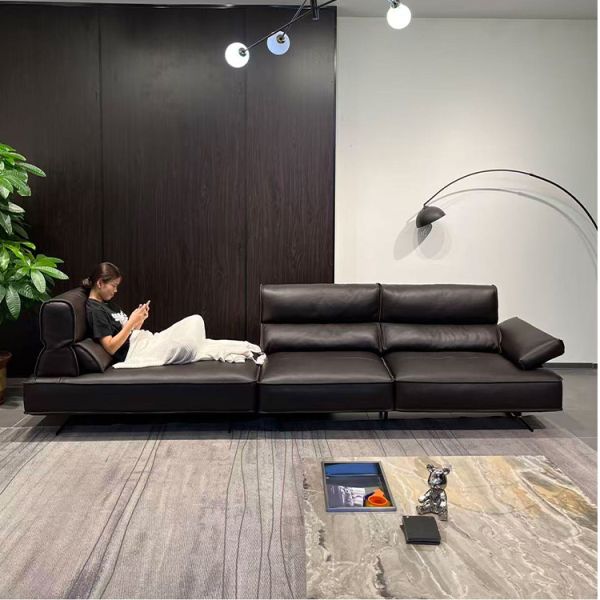 Italian-Style Minimalist Queen-Size Recliner Sofa Adjustable Headrest Full Genuine Leather 9659 Width Sectional Set Deep Sponge