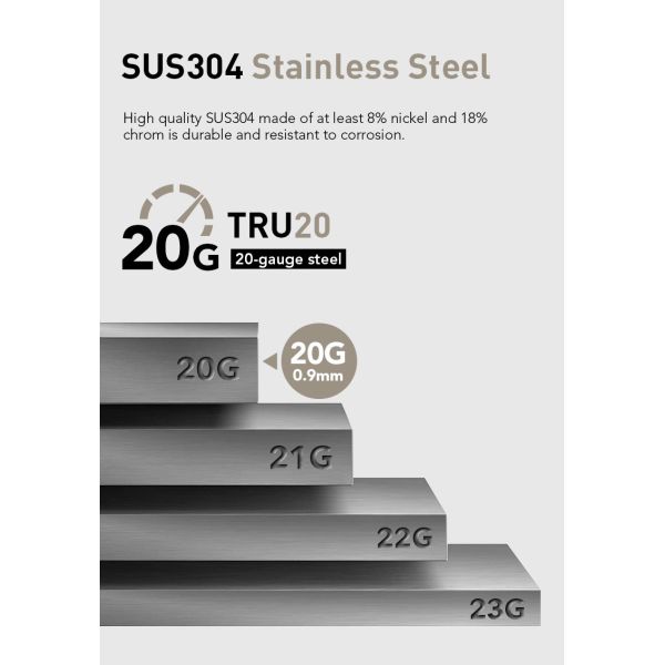 0.9mm Thick Top Mount Kitchen Sink , 20 Gauge Stainless Steel Single Basin