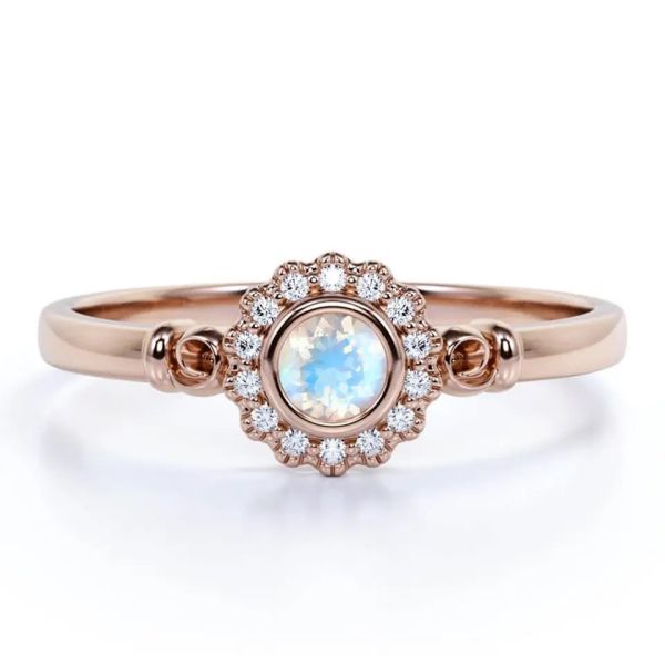 Стерлинговое серебряное розовое золото 925 1 кольцо Moonstone радуги кольца венчика цветка карата