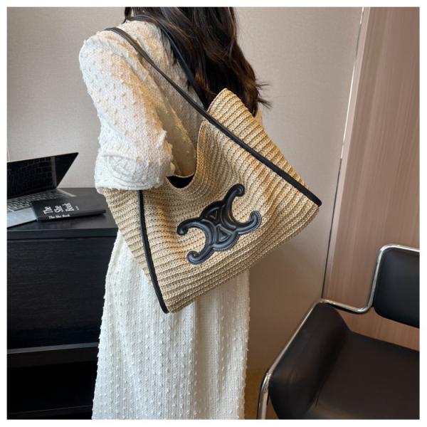 Women Small Straw Bags Summer Beach Tote Bag Handmade Woven Hobo Purse Handbag Customized New Arrival Hand Made Natural Straw Raffia Blue Striped Crochet Beach Bag Crochet Bags Custom Order