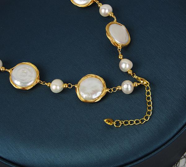 Natural Baroque Pearl necklace Cassic large irregular baroque pearl necklace  Baroque Pearl Metal Charm Necklaces Choker
