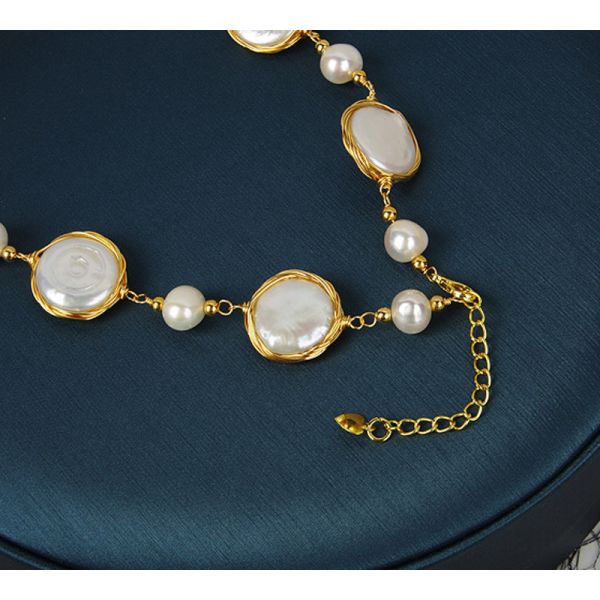Natural Baroque Pearl necklace Cassic large irregular baroque pearl necklace Baroque Pearl Metal Charm Necklaces Choker
