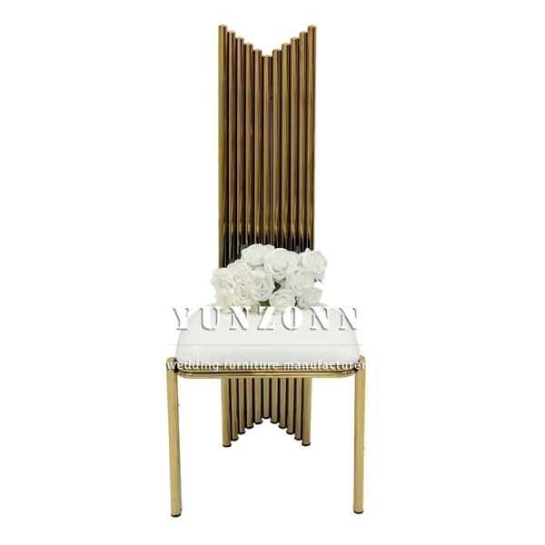 Events Furniture Stainless Steel Gold Frame White Pu High Back Wedding Dining Party Event Banquet Chair for Sale