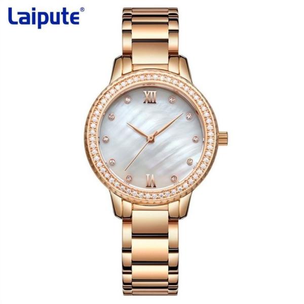 Turtle Back Buckle Stainless Steel Bracelet Watch Quartz Movement Women'S Diamond Watch
