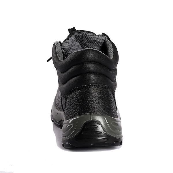 Черная высокая верхняя рабочая обувь Прочная кожаная рабочая обувь Стандартная стальная нога Стальная плита Противопробивочная обувь