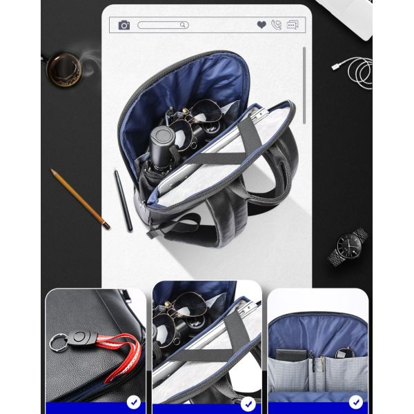 Customize Men's Large Capacity Leather Laptop Backpack with Anti-theft USB Charging Port