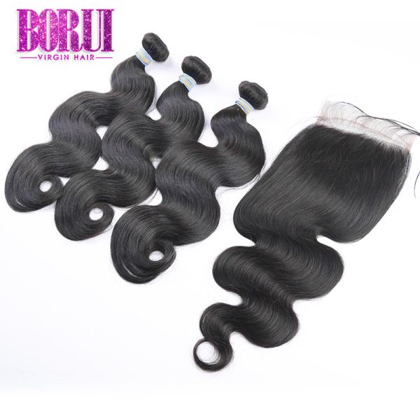 10A Grade Brazilian Virgin Human Hair With Lace Closure No Shedding BORUI