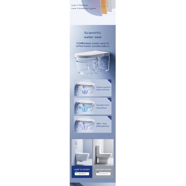 ARROW Luxury Wall Hung Smart Toilet with Heated Seat Remote Control and Self-cleaning Glaze