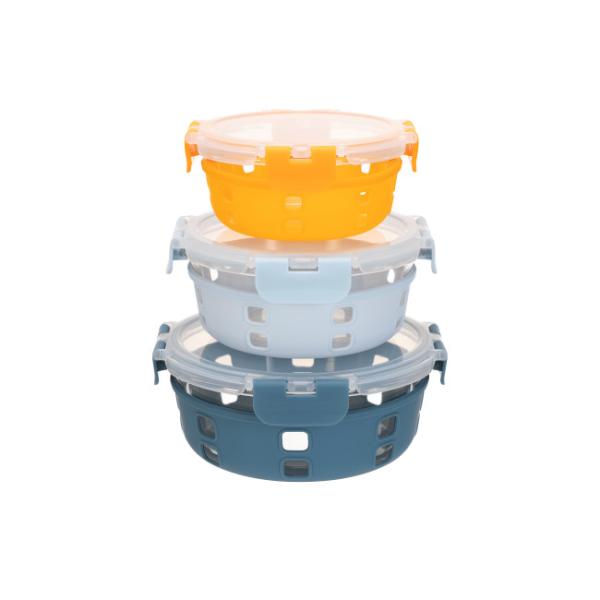 BPA Free Glass Food Prep Containers Set With Silicone Sleeve And Cool Lock PP Lid
