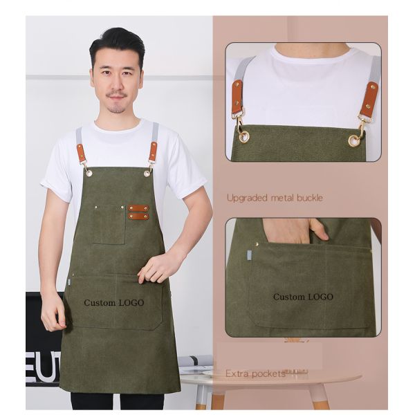 Unisex Apron for Kitchen and Restaurant Work Custom Logo Plain Black Chef Waiter Apron