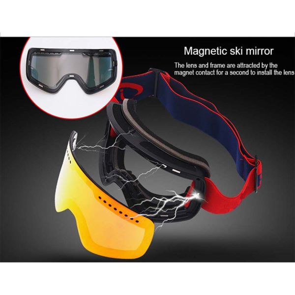 Customized Support Magnetic Ski Goggles for Winter Sports and Anti-fog Protection