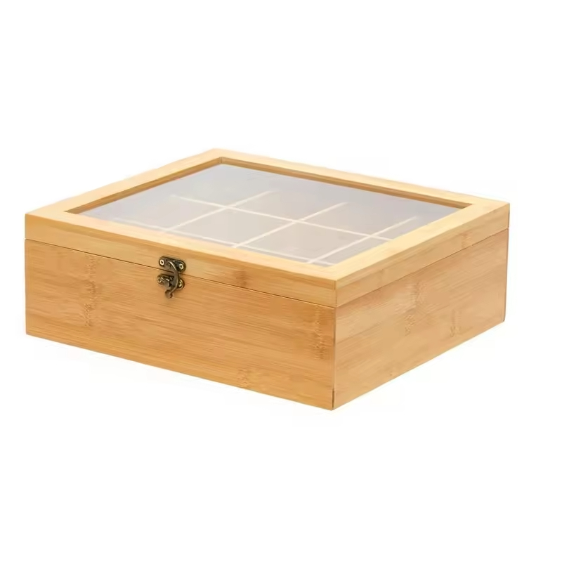 Dust Proof Acrylic Lid Bamboo Tea Bag Storage Box With Drawer Shelf for Kitchen Counter