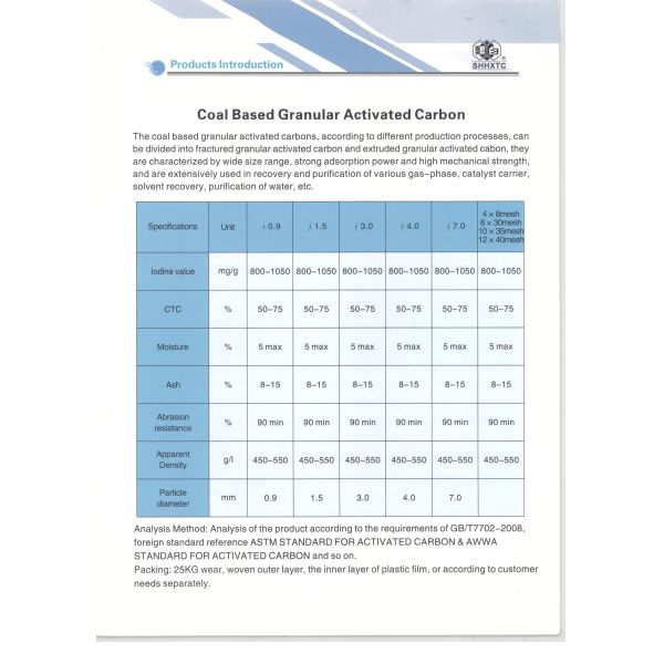 Wear Resistant Reusable Coal Based Granular Activated Carbon with High Iodine Value (600-1100mg/g) for Municipal Industrial Water Treatment