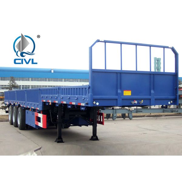 Three Axle Semi Trailer Trucks , Yeallow Color Sidewall Semi Trailer Flatbed Trailer