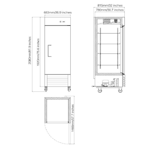 R290 Commercial Reach In Refrigerator Freezer 1 Door 20 Cu.Ft
