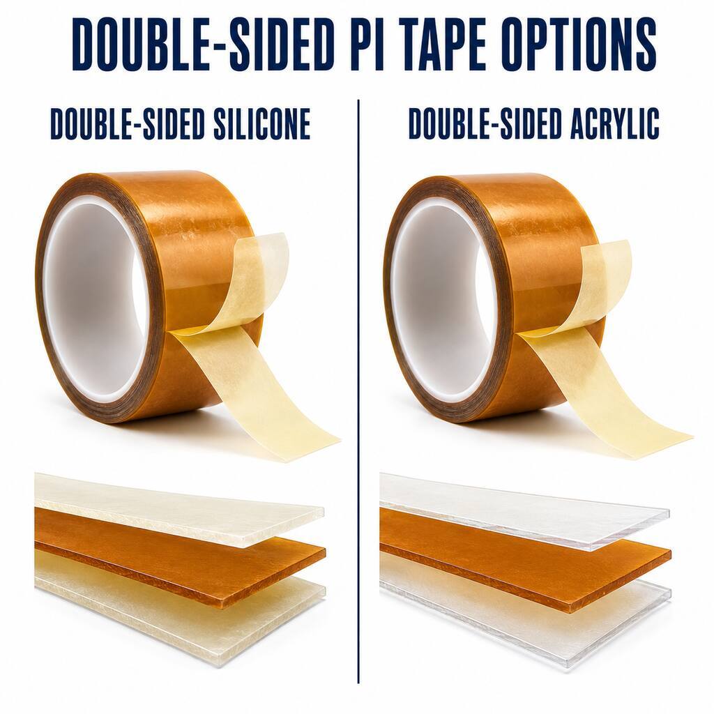 Double-Sided Polyimide Tape (Double-Coated PI Tape / High-Temperature PI Bonding Tape) – Silicone or Acrylic Adhesive for FPCB Mounting, Silicone Foam Bonding and Die-Cut Parts