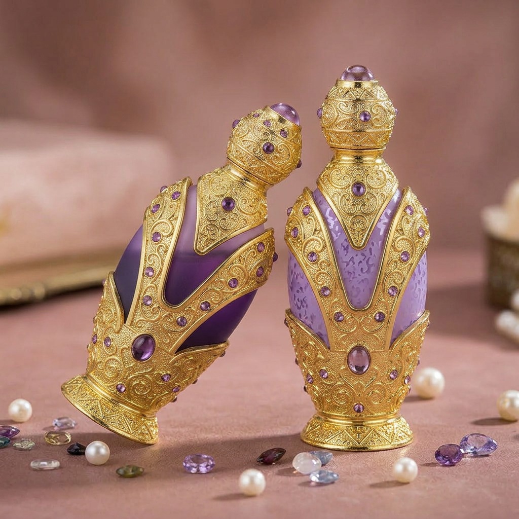 60ml Glass Perfume Bottles Vintage Arabic Rhinestone Crimp Empty Luxury