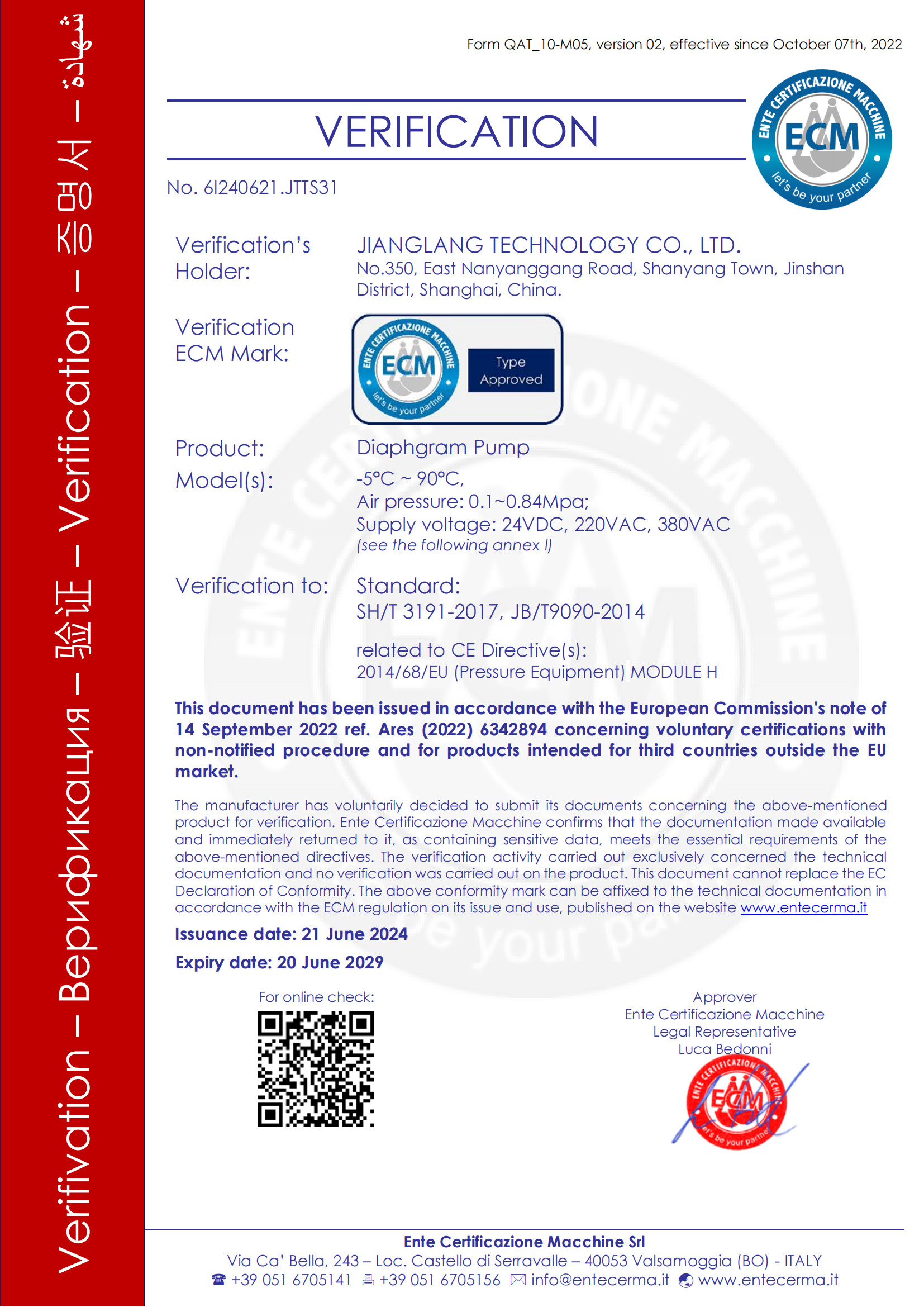 Jianglang Technology  Co. Ltd. Сертификации
