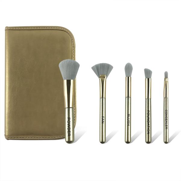 Grey Synthetic Mini Makeup Brushes For Travel 5PCS Portable Soft Resilience Hair With PU Bag