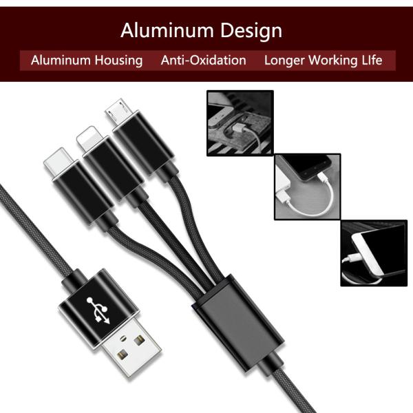 Ipad Mobile Phone 3 In 1 Universal USB Charging Cable Fashionable Braided