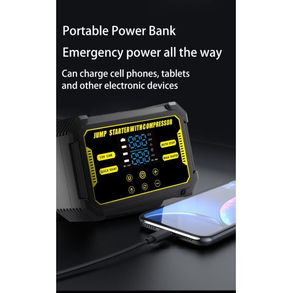 3000A Smart Car Emergency Jump Starter With Power Bank Air Compressor