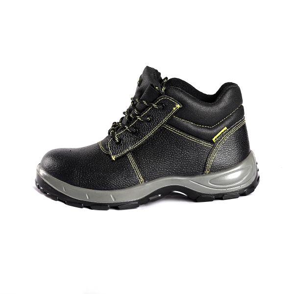 Middle Cut Genuine Leather Safety Shoes with Steel Toe and Plate Anti Smash Waterproof Work Boots
