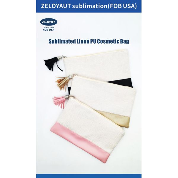 Custom Linen Sublimation PU Leather Cosmetic Bag for Women Personalized Logo Daily Travel Novelty Gift