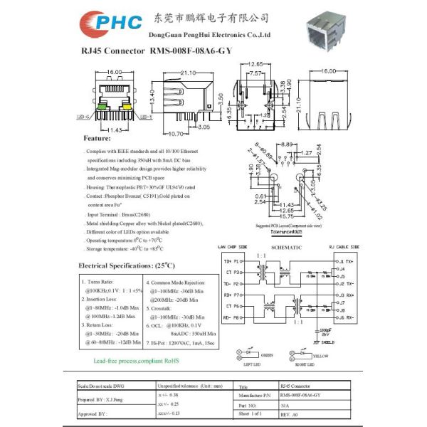 90 градусов магнитное RJ45 Jack, сторона разъём-розетка 10/100M RJ45 8P8C