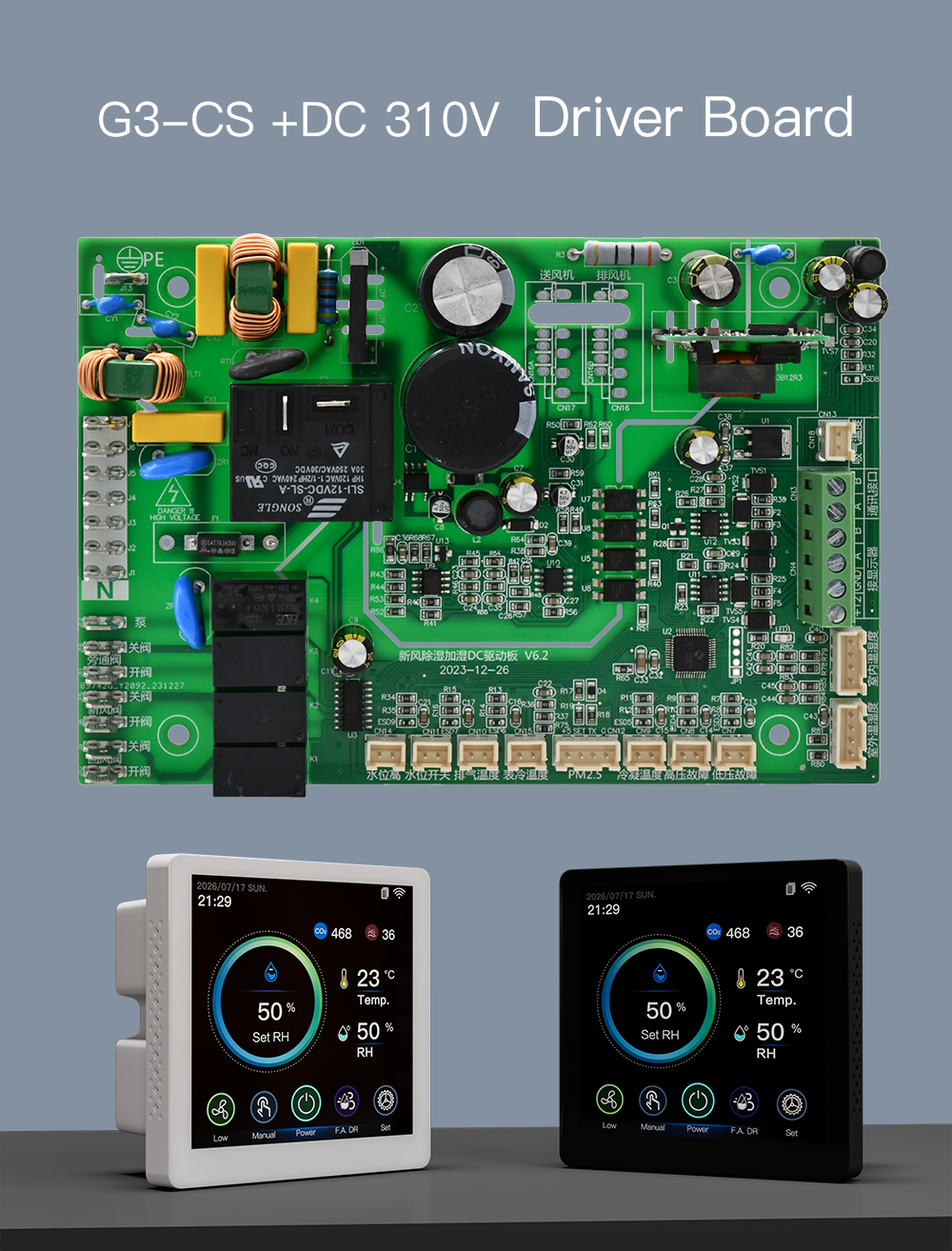 2-in-1 Fresh Air and Dehumidification Smart HVAC Controller with AC EC DC Fan Compatibility and Built-in Temp Humidity PM2.5 CO2 Sensors
