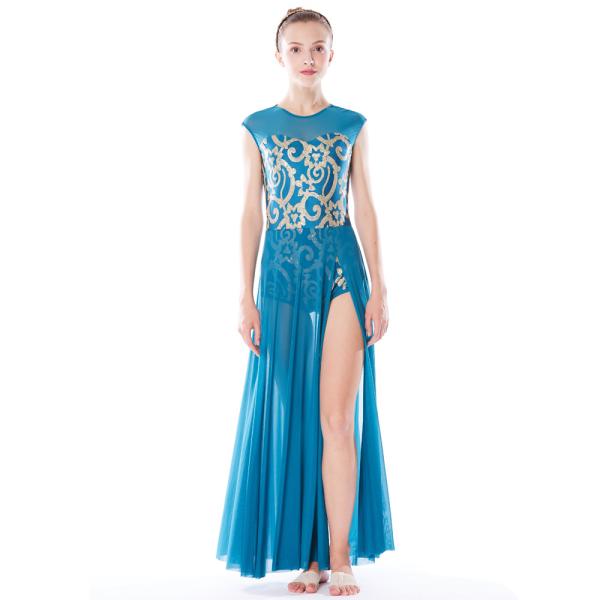 MiDee Best Sell Lyrical Dance Costumes Dresses Floral Sequins Leotard Cap Sleeves Leg Opening