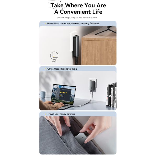 ESSAGER ES-CD46 Serie 65W 2 puertos GaN cargador de pared cargador súper rápido