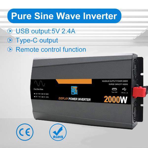 Inversor de energía solar de onda sinusoidal pura de 3KW 24V 220V para sistemas aislados de la red, con enchufe EU