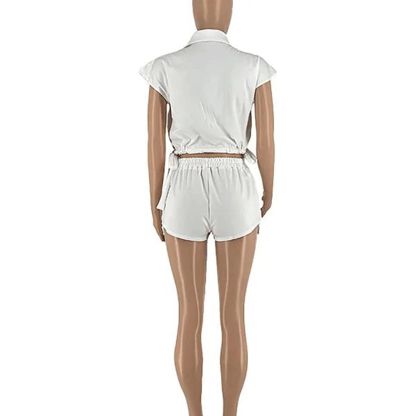                  Women′s Sexy Summer Two Piece Outfits Button Down Crop Top Short Sleeve Tracksuit Sets with Pockets Plus Size Suit for Women             