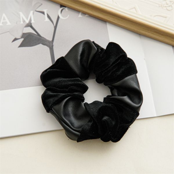 Autumn winter pu canary pleuche joint pink black scrunchie color fabric large hair band lady hair band spot accessories