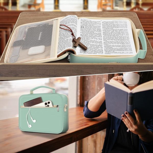 FINPAC Couverture de la Bible avec épaule, porte-livres, sac de l'église, Bible protectrice avec stylo, fentes et fermeture à glissière