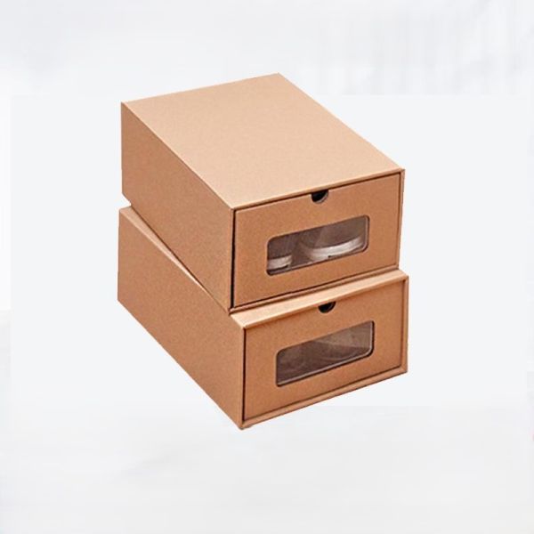 Premium Kraft Drawer Shoe Boxes Thickened Storage with Clear PVC Window Heavy Duty for Sneakers Boots