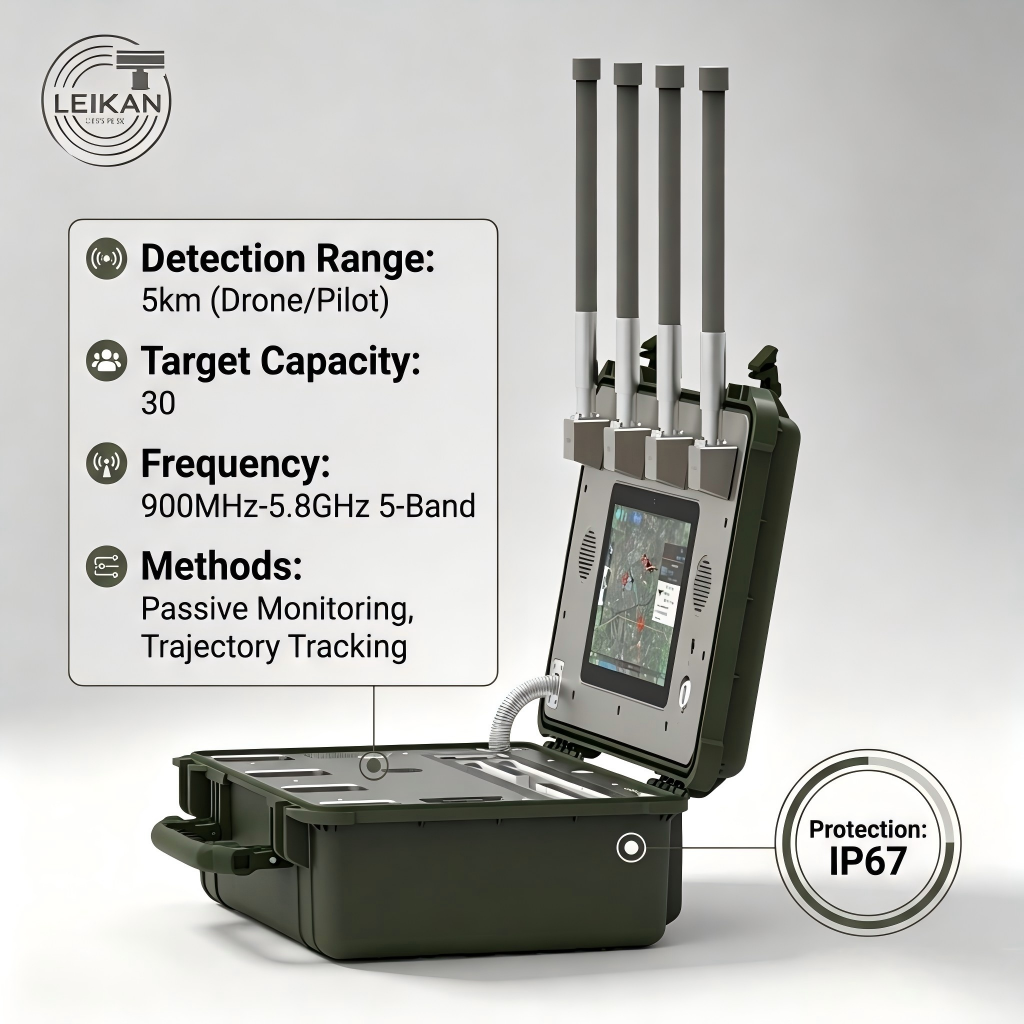 Full Band 16H Long Standby 360 Sound-Light Alarm Portable Carry Case Water Resistant 3-M Accuracy Drone Detector Single