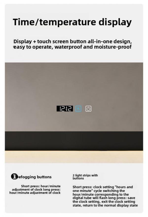 Modern Large Rectangle Metal Frame Mounted Mirror Shelf Touch Switch IP44 Design Style Lights Hotel Use Apartment Villa 3-Year