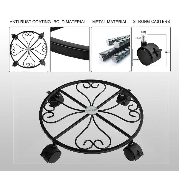 ISO9001 2008 Caddy de fábrica de metal certificado com caster 11,8 polegadas Plant Stand on Wheels