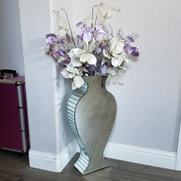 Planteur de vases de sol cristallins clairs et hauts miroir écrasé pour mariage