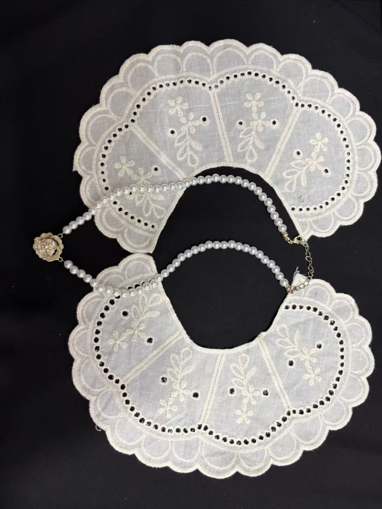 Cotton Embroidery Detachable Peter Pan Collar Vintage Floral Eyelet Lace Fake Collar For Women Dress Blouse Decor