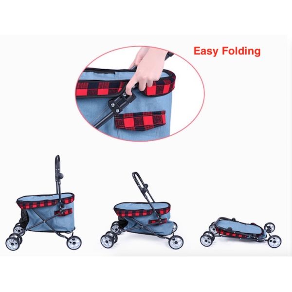 Вагонетка собаки вагонетки несущей собаки голубого холста ковбоя уютная на колесах 53x39x82cm