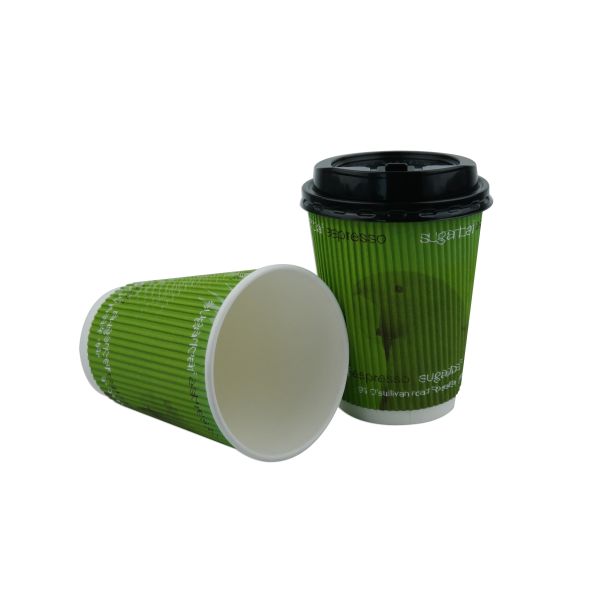 300ml Disposable Ripple Paper Coffee Cups Takeaway With Water Based Ink