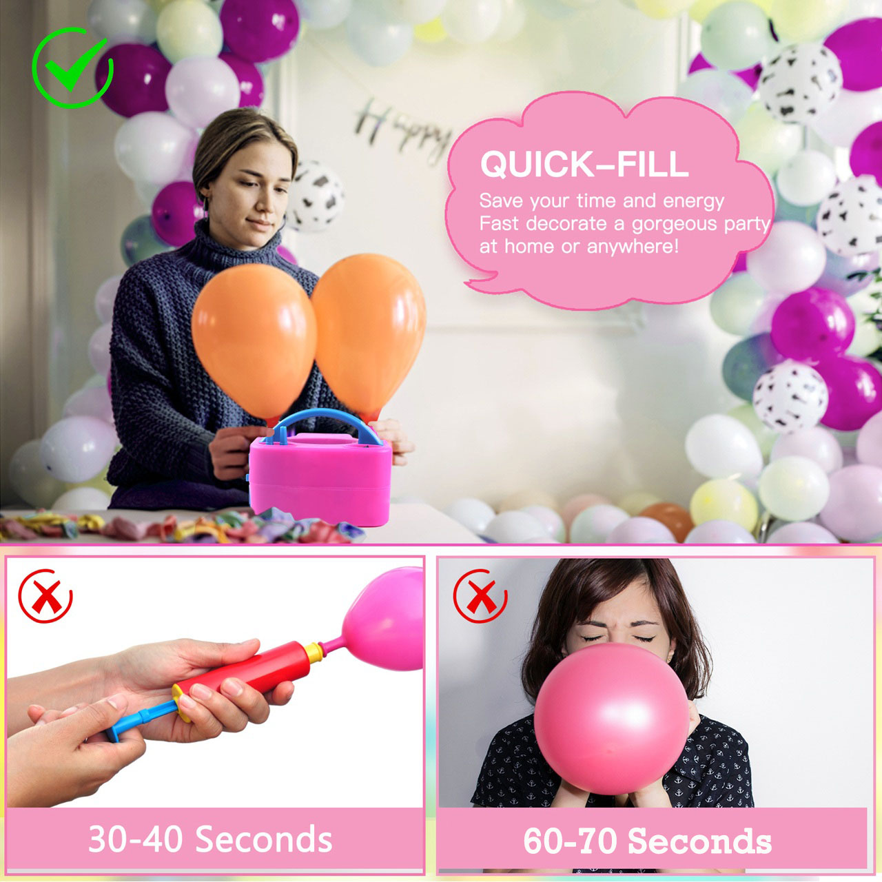 SPU Dual-Purpose Electric Air Pump Double-Layer Balloon Inflator PP Material Portable Automatic for Wedding Room Decorations