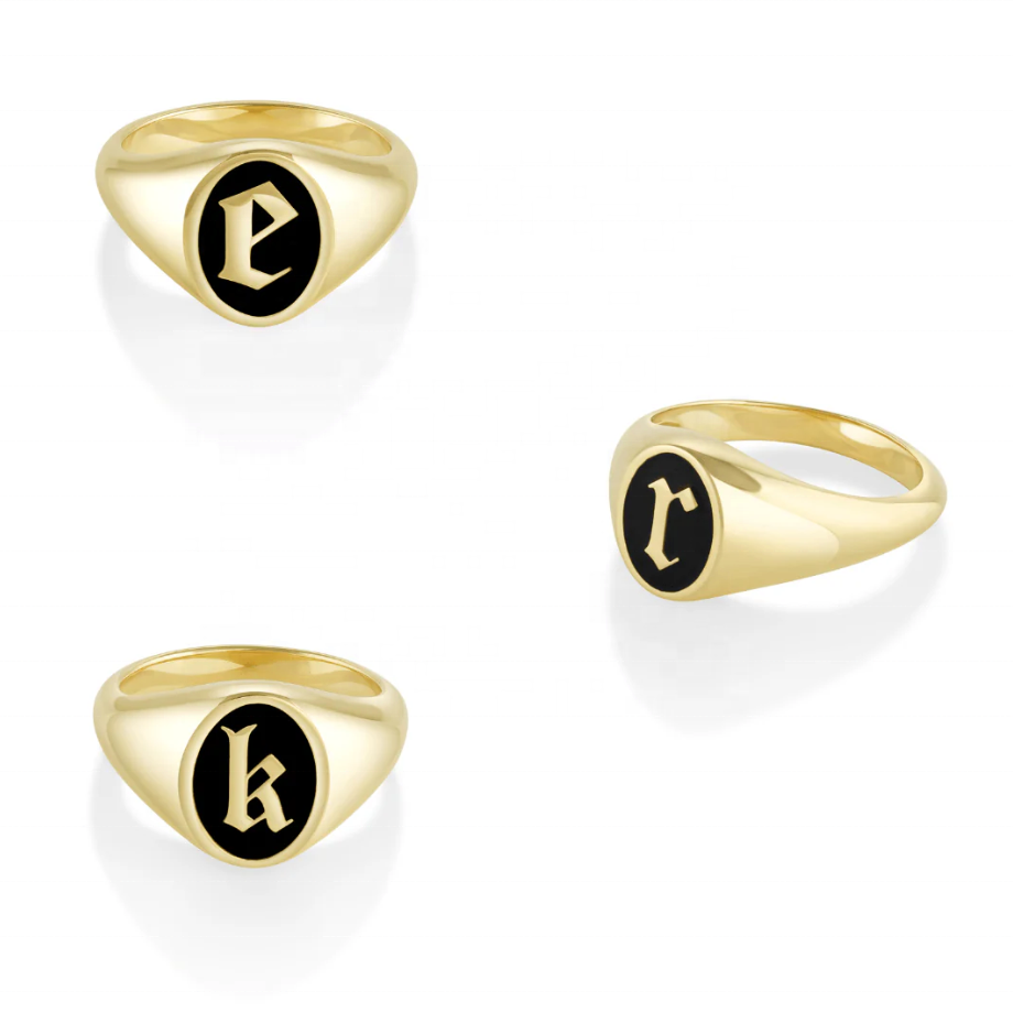 925 Sterling Silver 18K Gold Enamel Initial Signet Ring Third Party Appraisal Certificate