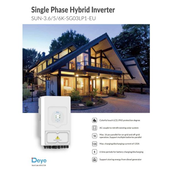 Deye On Grid Off Grid Solar Inverter Low Voltage Hybrid Single Phase SUN-6K-SG03LP1-EU