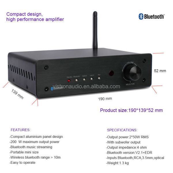 2.1 Channel Stereo Amplifier with 50W RMS and 200W Max Output HiFi Receiver for Home Audio