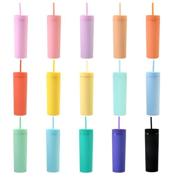 Tampas magros e palhas de Matte Colored Acrylic Tumblers With das secadoras de roupa do escritório 16oz